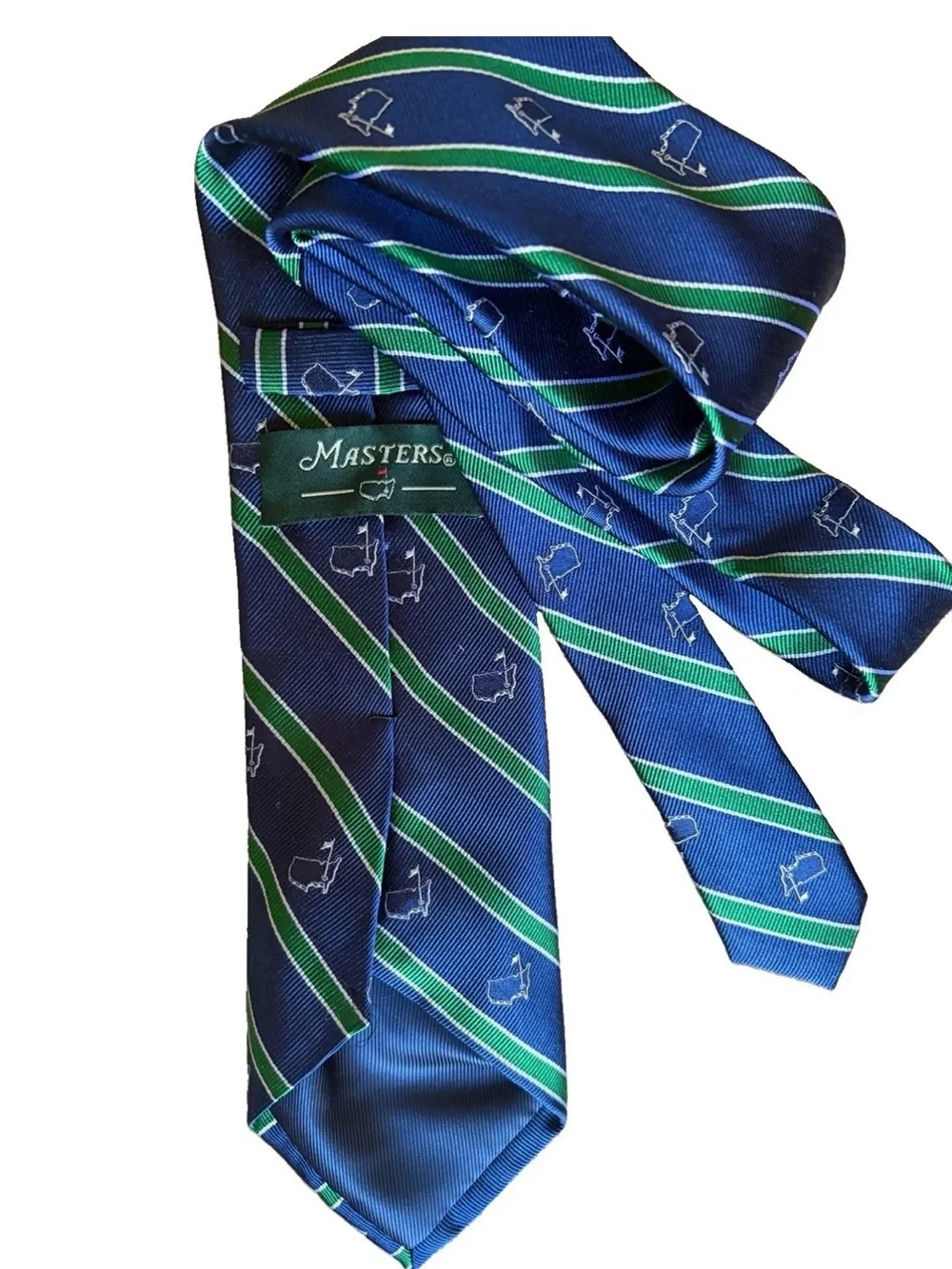 Vintage Augusta National Golf Shop Masters LOGO Necktie Navy Blue Green Silk USA